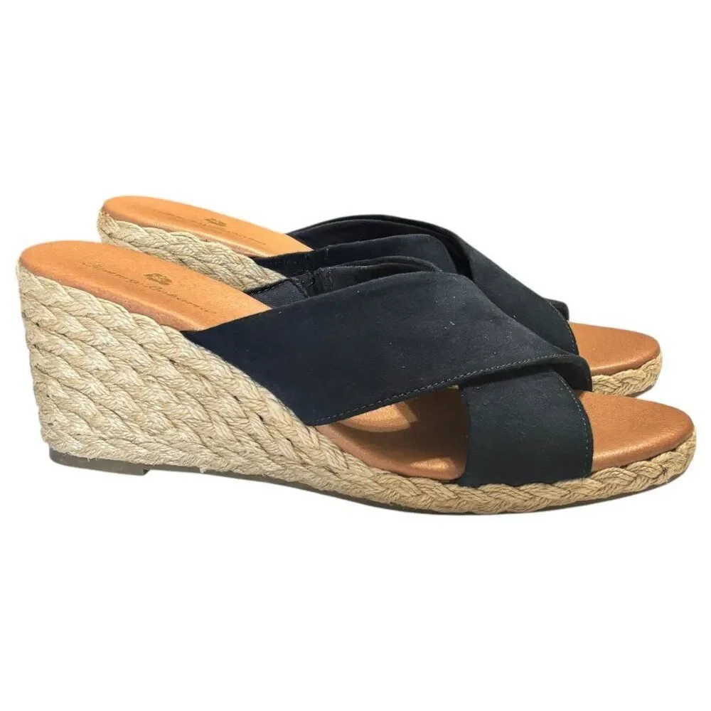 Tommy Bahama Stacey Espadrille Wedge Sandals 8.5 Slide Navy Criss-Cross Strap